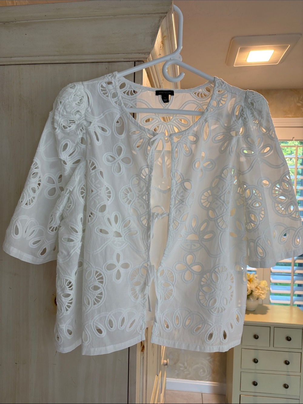 Ann Taylor 100% Cotton White Eyelet Tie-Front Top with Cami